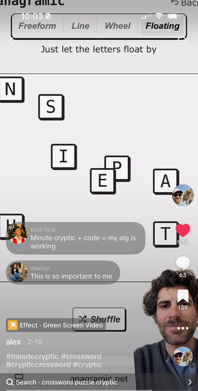 A screenshot from my TikTok, my face over a demo of the app